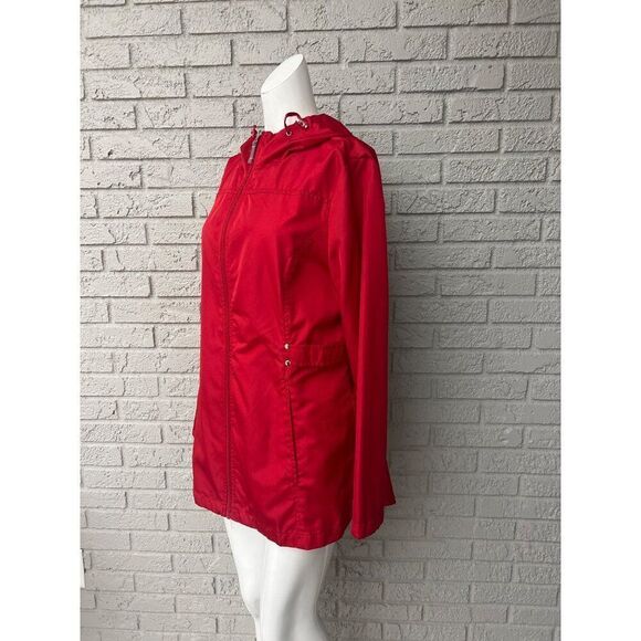 Jones New York Women Red Hooded Raincoat Parka / Windbreaker Size L - Picture 4 of 13